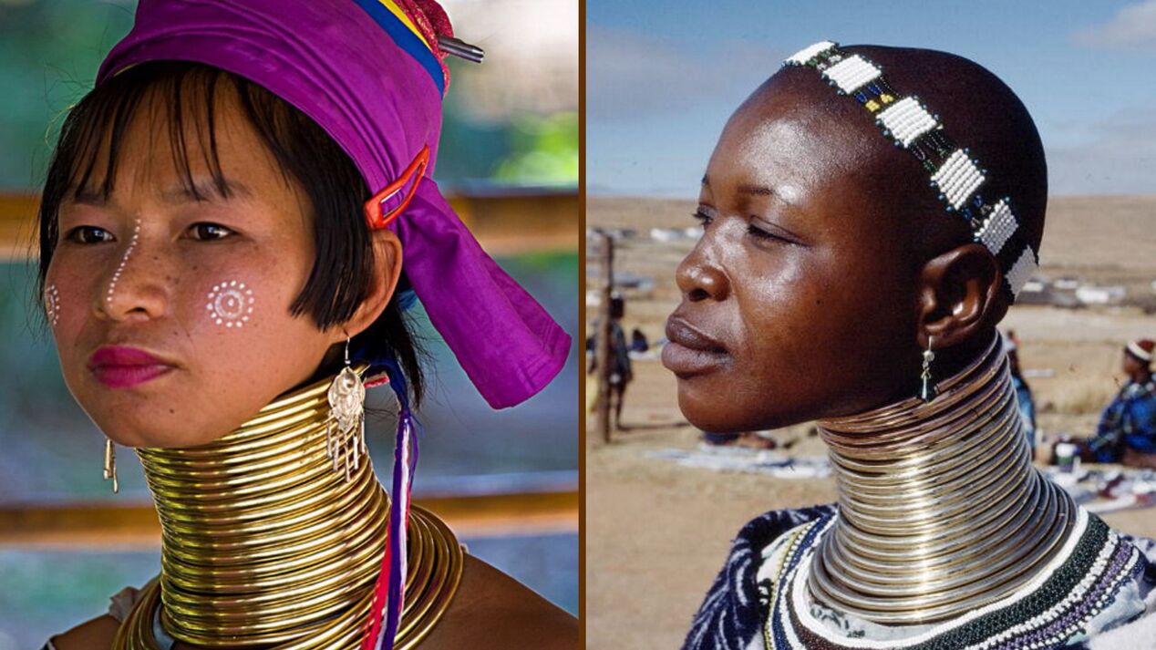 alongamento do pescoço em mulheres da tribo africana